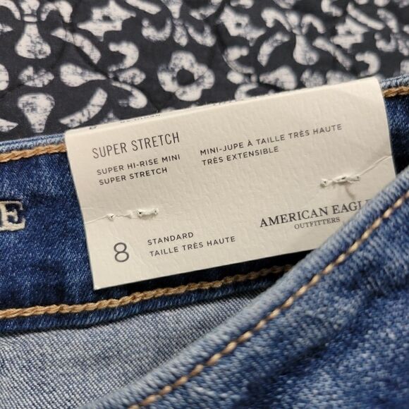 NWT American Eagle Super High Rise Demin Embroidered Mini Skirt - Picture 5 of 7